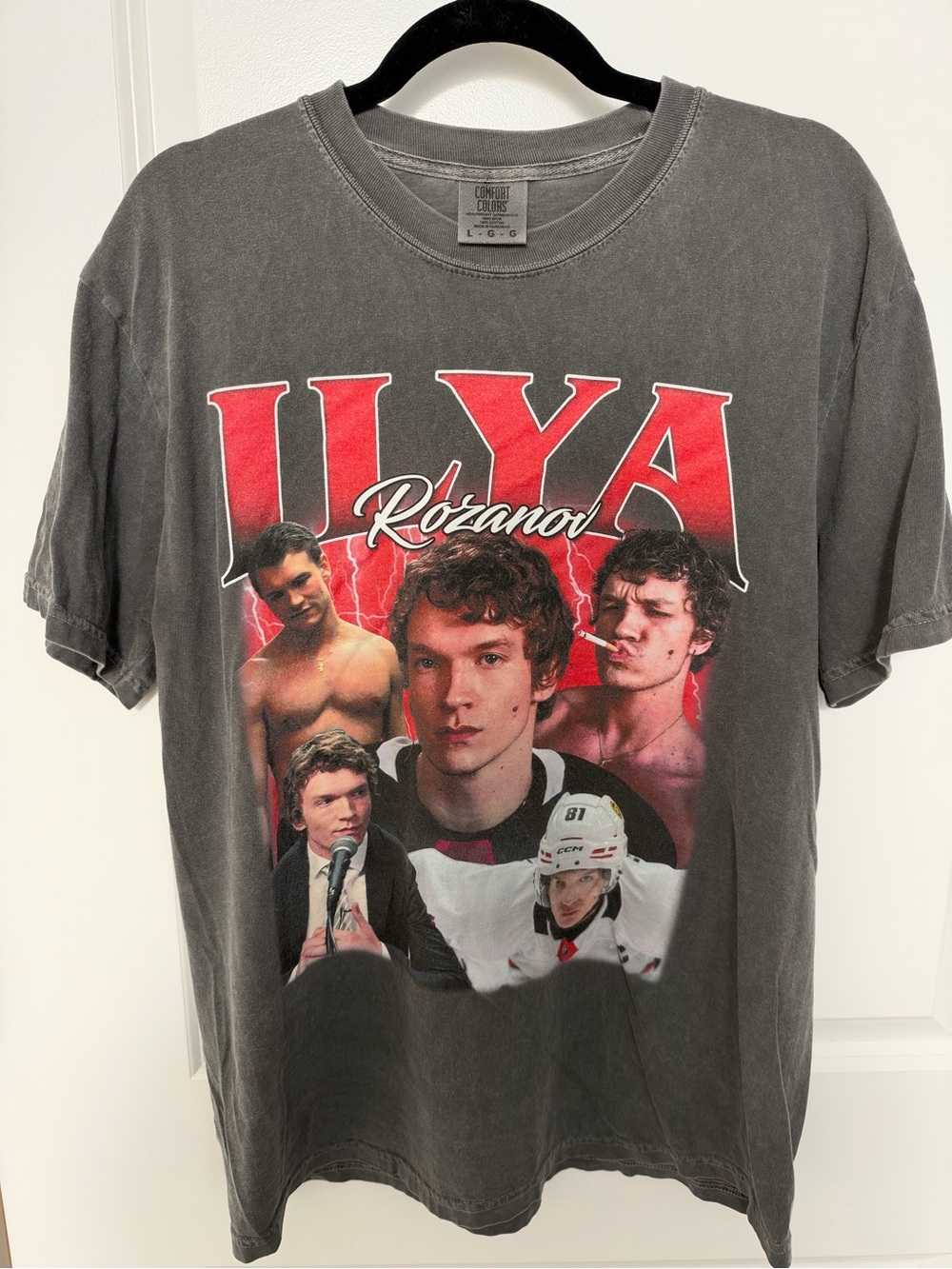 Graphic Crewneck T-Shirt with Red Photo Collage